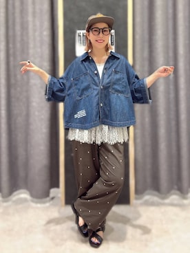 「LEPSIM（レプシィム）の裾アソートレイヤード2　582455（Tシャツ/カットソー、ホワイト系）」を使った、miwataraさん（レディース・157cm）の夏コーディネート