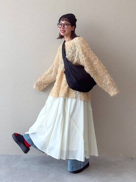 「LEPSIM（レプシィム）のイージーバギーデニム　290477（デニムパンツ）」を使った、miwataraさん（レディース・156cm）の冬コーディネート