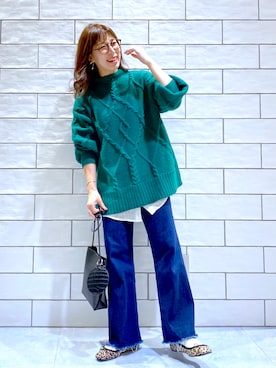 「アイテム（ママ＆ベビー、グリーン系）」を使った、miwataraさん（レディース・157cm）の秋コーディネート