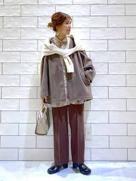「アイテム（その他アウター、ブラウン系）」を使った、miwataraさん（レディース・157cm）の秋コーディネート