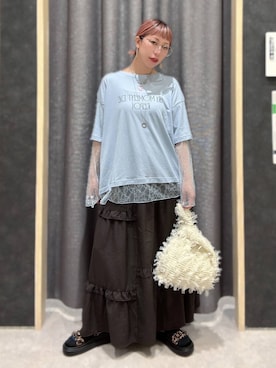 「LEPSIM（レプシィム）のギャザークッションサンダル　638838（サンダル、その他）」を使った、miwataraさん（レディース・157cm）の夏コーディネート