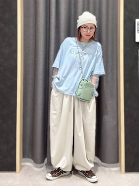 「LEPSIM（レプシィム）の調光ファッショングラス　451342（メガネ、ブラック系）」を使った、miwataraさん（レディース・157cm）の夏コーディネート