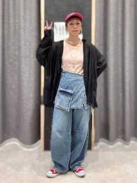「LEPSIM（レプシィム）のアソートラップベルト　661465（ベルト、ブルー系）」を使った、miwataraさん（レディース・157cm）の夏コーディネート