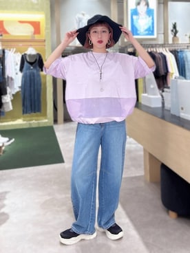 「LEPSIM（レプシィム）のシェルテック＊多機能ハット　646435（ハット、グレー系）」を使った、miwataraさん（レディース・157cm）の夏コーディネート