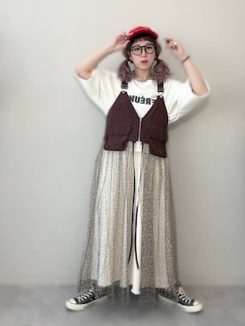 「LEPSIM（レプシィム）の裏毛ラメ相良刺繍5分袖T　663950（Tシャツ/カットソー、ホワイト系）」を使った、miwataraさん（レディース・157cm）の春コーディネート
