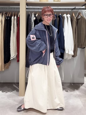「LEPSIM（レプシィム）のスーパーワイドパンツ　637620（その他パンツ、ホワイト系）」を使った、miwataraさん（レディース・157cm）の春コーディネート
