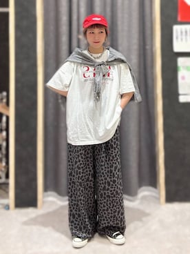 「LEPSIM（レプシィム）のレオパード柄パンツ　1043170（その他パンツ、グレー系）」を使った、miwataraさん（レディース・157cm）の夏コーディネート
