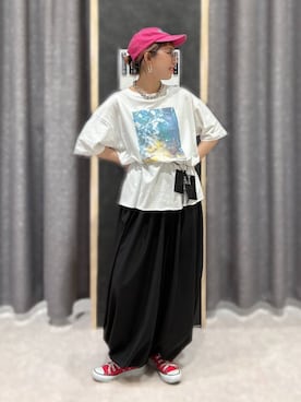 「LEPSIM（レプシィム）のマルチケースネックレス　813006（ネックレス、ブラック系）」を使った、miwataraさん（レディース・157cm）の夏コーディネート