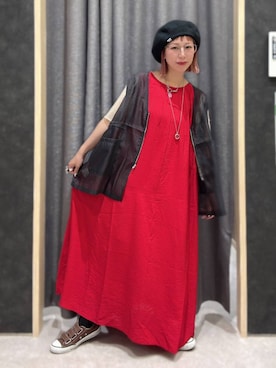 「LEPSIM（レプシィム）のシアードロストベスト　816494（ベスト、グレー系）」を使った、miwataraさん（レディース・157cm）の夏コーディネート