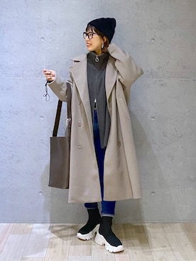 「LEPSIM（レプシィム）のアイテム（チェスターコート）」を使った、miwataraさん（レディース・156cm）の冬コーディネート