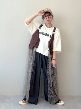 「LEPSIM（レプシィム）の裏毛ラメ相良刺繍5分袖T　663950（Tシャツ/カットソー、ホワイト系）」を使った、miwataraさん（レディース・157cm）の春コーディネート