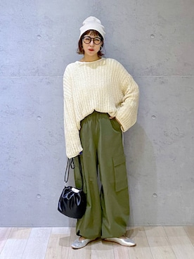 「アイテム（ニットキャップ/ビーニー）」を使った、miwataraさん（レディース・156cm）の春コーディネート