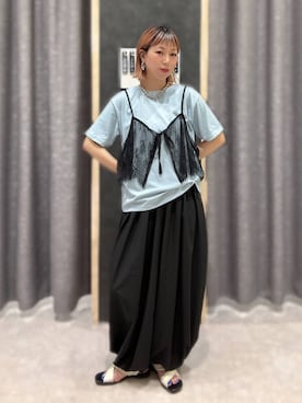 「LEPSIM（レプシィム）のフラットソフトクロスサンダル　670497（サンダル、ホワイト系）」を使った、miwataraさん（レディース・157cm）の夏コーディネート