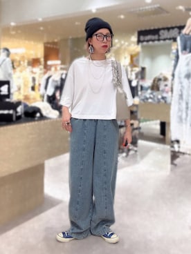 「LEPSIM（レプシィム）のステンレス3連ボールネックレス　608080（ネックレス、シルバー系）」を使った、miwataraさん（レディース・157cm）の夏コーディネート