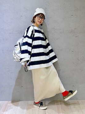 「アイテム（ニットキャップ/ビーニー）」を使った、miwataraさん（レディース・156cm・30代）の冬コーディネート
