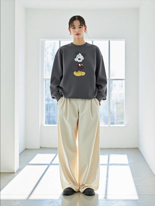 セール】2025AW Disney/ディズニー オーバーサイズ 裏起毛 ピグメント