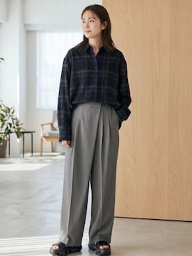「MARUKAWA（マルカワ）の2026AW HEAVY FLANNEL USAコットン ヘビーウェイト オンブレネルチェック ワークシャツ（シャツ/ブラウス、ブルー系）」を使った、MARUKAWA【Official】さん（レディース・160cm）の秋コーディネート
