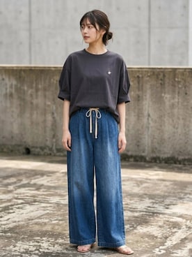 「BEVERLY HILLS POLO CLUB（ビバリーヒルズポロクラブ）の2026SS BEVERLY HILLS POLO CLUB/ビバリーヒルズポロクラブ オーバーサイズ ワンポイント刺繍  無地/ボーダー 半袖Tシャツ レディース メンズ（Tシャツ/カットソー、ブラック系）」を使った、MARUKAWA【Official】さん（メンズ・180cm）の夏コーディネート