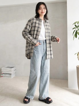 「MARUKAWA（マルカワ）の2026AW HEAVY FLANNEL USAコットン ヘビーウェイト オンブレネルチェック ワークシャツ（シャツ/ブラウス、ホワイト系）」を使った、MARUKAWA【Official】さん（レディース・160cm）の秋コーディネート