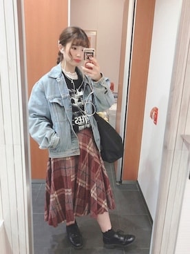 「バンドT」｜「アイテム（デニムジャケット）」を使った、yさん（レディース・159cm）の春コーディネート