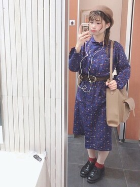 「ベレー帽推奨委員会」｜「アイテム（ワンピース/ドレス）」を使った、yさん（レディース・159cm）の春コーディネート