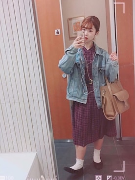 「チェックワンピース」｜「アイテム（デニムジャケット）」を使った、yさん（レディース・159cm）の春コーディネート