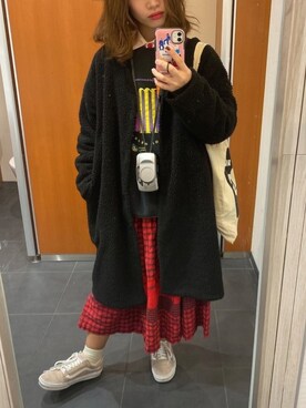 「赤チェック」｜「アイテム（スウェット）」を使った、yさん（レディース・159cm）の春コーディネート