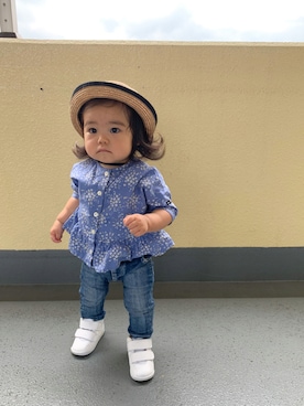 「1歳3ヶ月」｜「アイテム（帽子）」を使った、EIMA.SAEさん（キッズ・90cm）の夏コーディネート