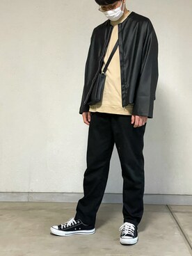 「レザーコーデ」｜「アイテム（ブルゾン）」を使った、Taikiさん（メンズ・175cm）の秋コーディネート