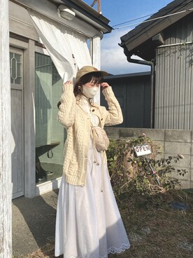 「ヴィンテージワンピース」｜「アイテム（帽子）」を使った、a yaさん（レディース・161cm）の冬コーディネート