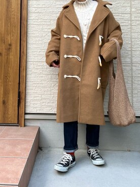 「ケーブルニット」｜「アイテム（ダッフルコート）」を使った、M。さん（レディース・149cm）の冬コーディネート