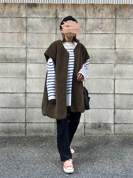 「ファーベスト」｜「アイテム（ノーカラージャケット）」を使った、M。さん（レディース・149cm）の秋コーディネート