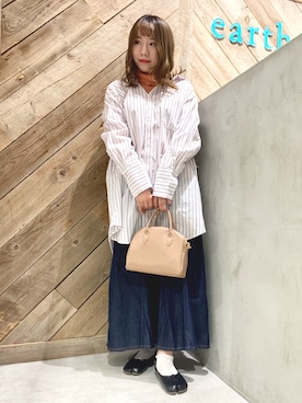 「earth music&ecology（アースミュージックアンドエコロジー）のアイテム（デニムスカート）」を使った、Ruiさん（レディース・153cm）の冬コーディネート