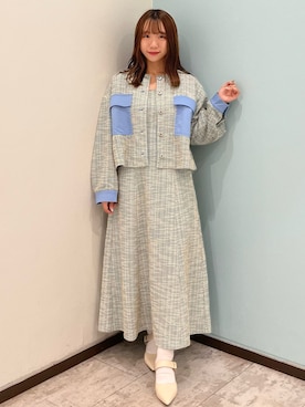 「ツイードワンピース」｜「アイテム（ノーカラージャケット）」を使った、Ruiさん（レディース・153cm）の秋コーディネート