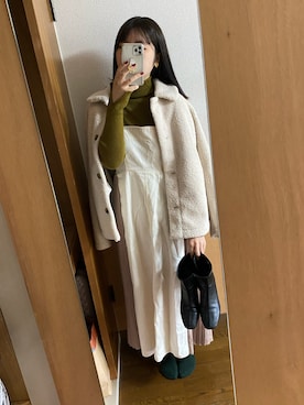 「マスタード」｜「アイテム（ジャンパースカート）」を使った、sakiさん（レディース・161cm）の秋コーディネート
