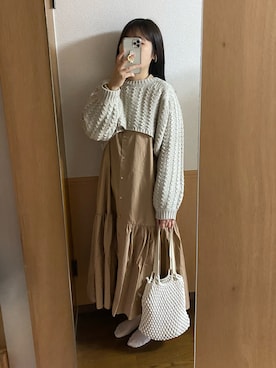 「グレーニット」｜「アイテム（ワンピース/ドレス）」を使った、sakiさん（レディース・161cm）の秋コーディネート