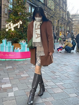 「マイベストコーデ2022」｜「アイテム（ノーカラーコート）」を使った、KURUMIさん（レディース・165cm）の冬コーディネート