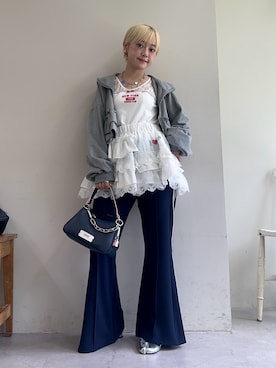 「アイテム（トートバッグ）」を使った、カフェ店長aoiさん（レディース・147cm）の夏コーディネート