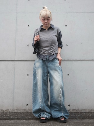 「Knuth Marf(クヌースマーフ)の2-piece layered compact shirt(シャツ/ブラウス)」を使った、カフェ店長aoiさん(レディース・147cm)の秋コーディネート