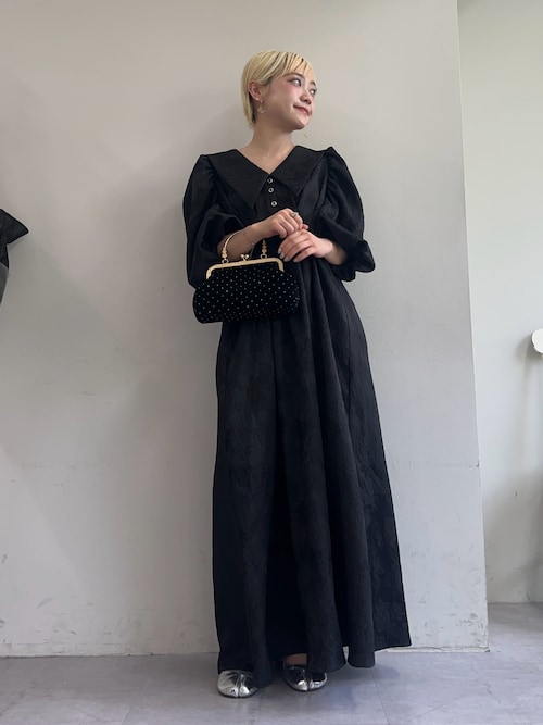 セール】【Lumé/ルメ】フラワージャガードビッグカラードレス