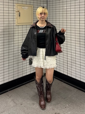 「アイテム（ブルゾン）」を使った、カフェ店長aoiさん（レディース・147cm）の秋コーディネート
