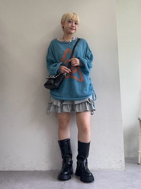 「アイテム（ブーツ）」を使った、カフェ店長aoiさん（レディース・147cm）の夏コーディネート