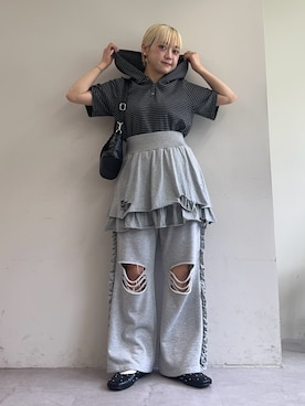 「ボーダートップス」｜カフェ店長aoiさん（レディース・147cm）の夏コーディネート