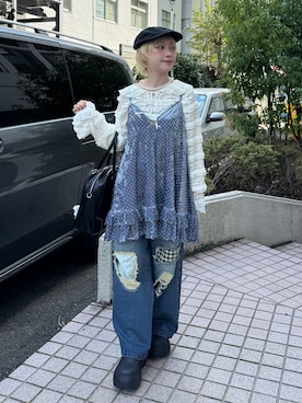 「アイテム（チュニック）」を使った、カフェ店長aoiさん（レディース・147cm）の秋コーディネート
