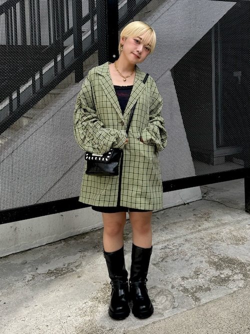 セール】袖ギャザーチェックグランパジャケット（テーラードジャケット