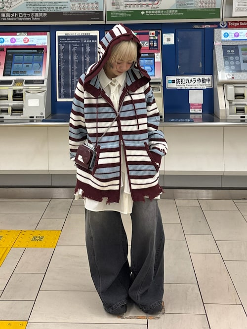 チャオパニックCIAOPANICアソートボーダーダブルジップニットパーカーピンク アソートボーダーダブルジップニットパーカー（パーカー）｜CIAOPANIC