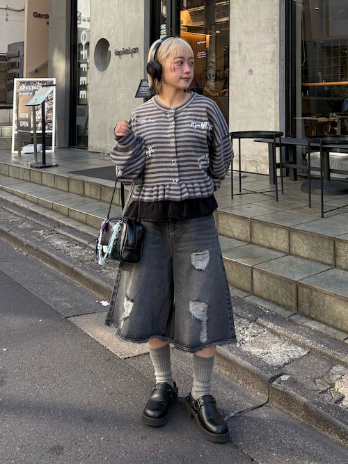 メッセージ刺繡ロゴフリルニットカーディガン（カーディガン/ボレロ