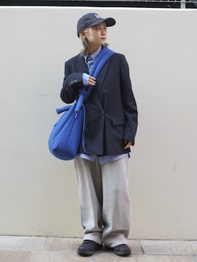「NEW ERA（ニューエラ）のNEW ERA/ニューエラ YTH920 NEYYA SIDE NVY MS キッズ キャップ 14682458（キャップ、ブルー系）」を使った、カフェ店長aoiさん（レディース・147cm）の春コーディネート