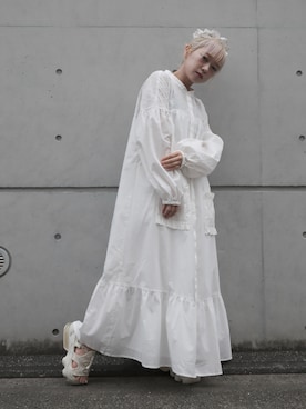 「ロングワンピース」｜カフェ店長aoiさん（レディース・147cm）の春コーディネート