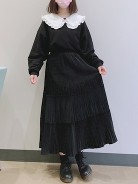 「ベロアスカート」｜「アイテム（スウェット）」を使った、ひだかれいさん（レディース・154cm）の冬コーディネート